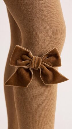 גרביון חלק עם פפיון קטיפה - קאמל
