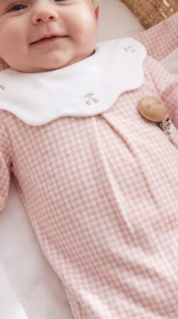 pink cherry babygrow detail