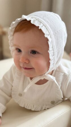 angel baby bonnet detail