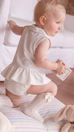 ⁦pique polo set - ivory⁩ – תמונה ⁦3⁩