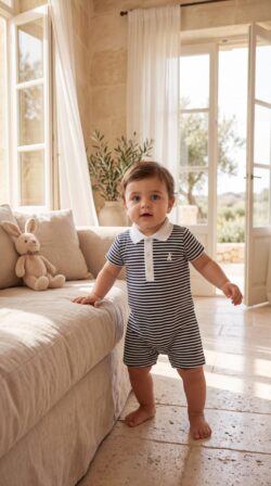 NAVY STRIPES - ROMPER front