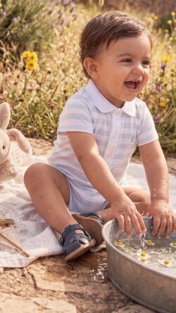 SKY BLUE WIDE STRIPES – ROMPER