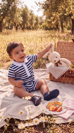 NAVY WIDE STRIPES - ROMPER