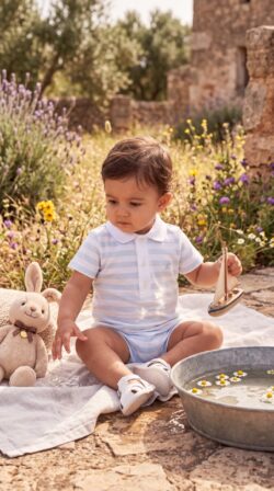 SKY BLUE WIDE STRIPES – ROMPER front